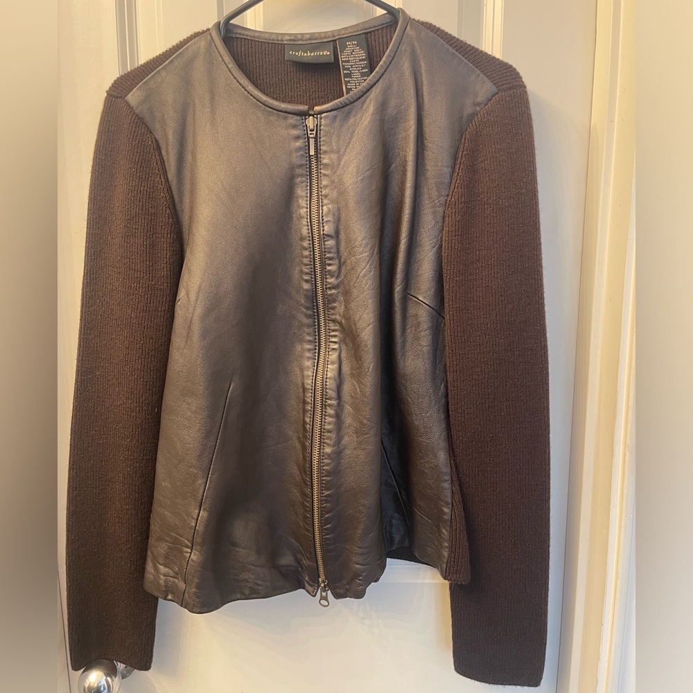 Croft & Barrow Leather/Wool Cardigan Sz M